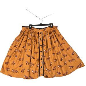 Hell Bunny Womens Size 2XL UK 18 Skirt Red Fox Rust Orange Pleated Flare Pockets